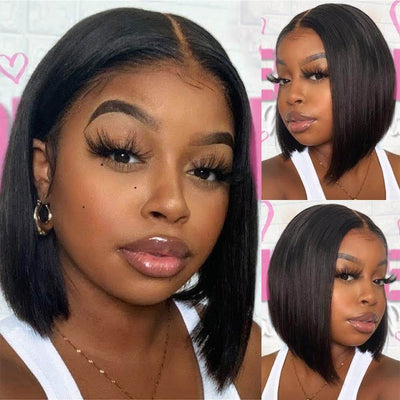 Flash Sale Short Bob Wigs Straight Hair 4x4 HD Transparent Lace Closure Human Hair Wigs With Full Ends