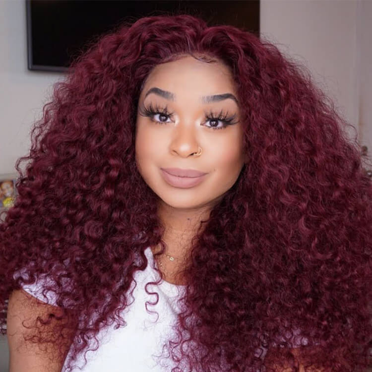 Deep Wave 13x4 HD Lace Front Wigs Burgundy 99J Color Human Hair Wigs W