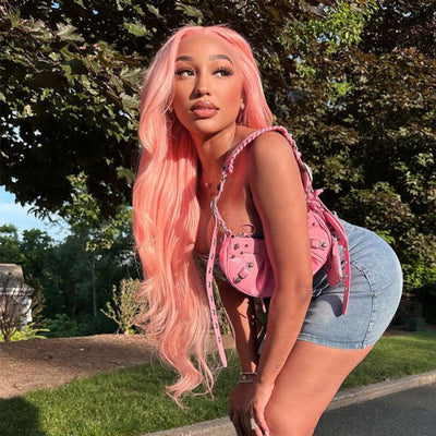 13x4 HD Lace Frontal Human Hair Wigs Straight/Body Wave Pink Color Wig For Women Pre Plucked Bleached Knots