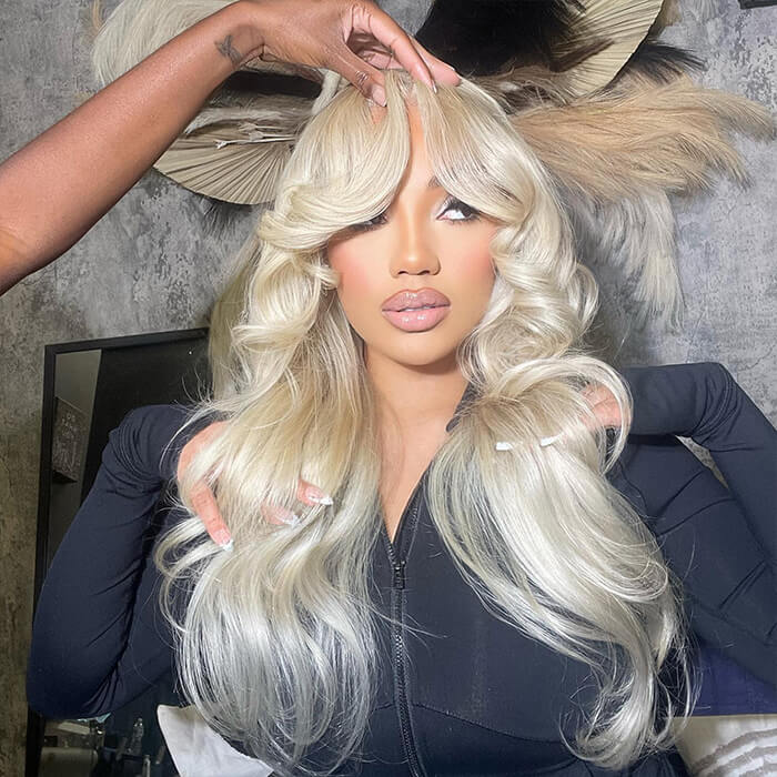 Curtain Bangs 613 Blonde Body Wave Wig Pre Plucked Glueless HD Lace Human Hair Wigs