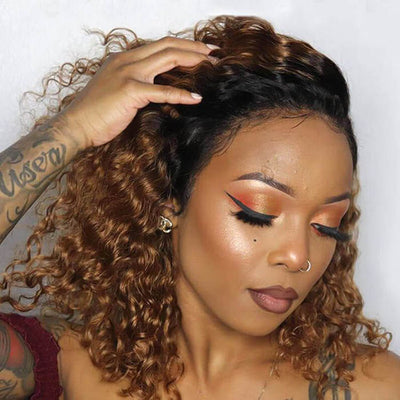 1B/30 Ombre Brown Color Bob Wig Curly Human Hair HD Lace Front Glueless Wig Pre Cut Pre Plucked Special Offer