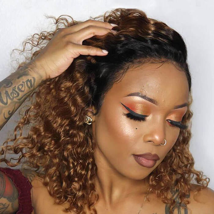 1B/30 Ombre Brown Color Bob Wig Curly Human Hair HD Lace Front Glueless Wig Pre Cut Pre Plucked Special Offer