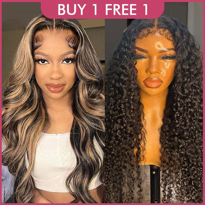 [$219 = 2 Wigs] P1B/27 Highlight Blonde Body Wave Wig & 4C Edges Curly Wig Realistic Hairline