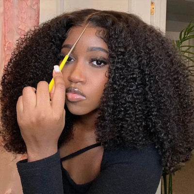 300% Density Popping Curly Glueless HD Lace Front Wig Pre Bleached Ready To Go Human Hair Wigs