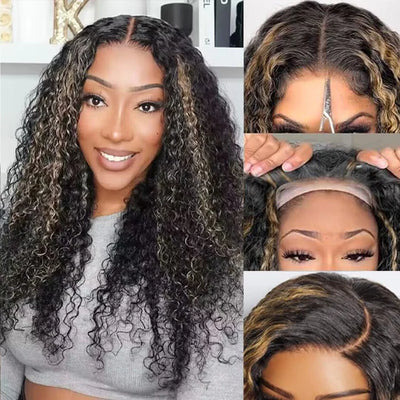 [2Wigs 220%] Highlight Blonde Curly Pre Cut HD Lace Wig + Body Wave Ready Go Glueless Wig Flash Sale