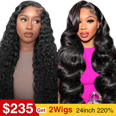 [2Wigs 220%] Left C Part Glueless Wig Wave Wave & Loose Body Wave 8x5 Big Parting HD Lace Wig Flash Sale