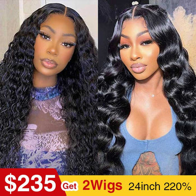 [2Wigs 220%] Pre-Cut & Pre-Pluck & Pre-Bleached Glueless Wig Water Wave & Body Wave HD Lace Wig Flash Sale