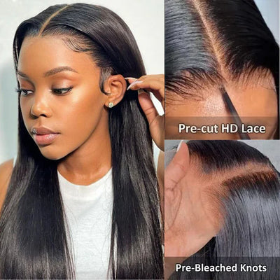[2Wigs 220%] Pre Bleached Wear Go Glueless Wig Pre Cut HD Lace Straight & Body Wave Human Hair Wigs Flash Sale