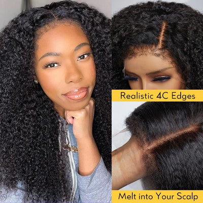 [2Wigs 220%] Pre Bleached Pre Cut HD Lace Wig 4C Edges Curly Wig + Curtain Bangs Body Wave Wig Flash Sale