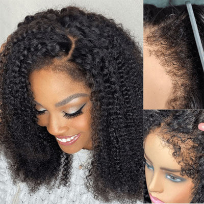 [2Wigs 220%] Pre Bleached Pre Cut HD Lace Wig 4C Edges Curly Wig + Curtain Bangs Body Wave Wig Flash Sale