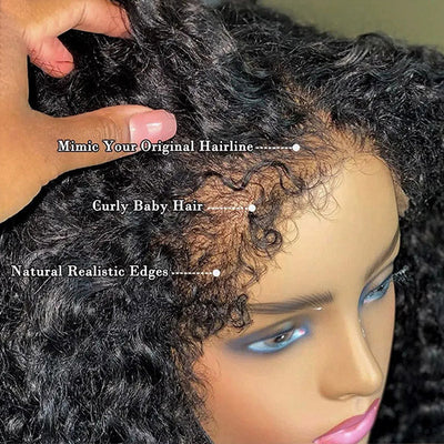 [2Wigs 220%] Pre Bleached Pre Cut HD Lace Wig 4C Edges Curly Wig + Curtain Bangs Body Wave Wig Flash Sale