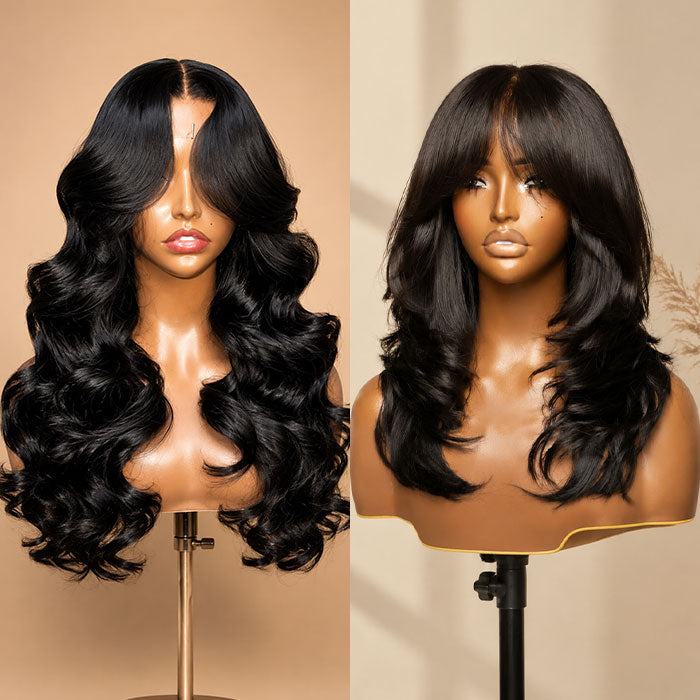 2Wigs $199 | Curtain Bangs Wig 8x5 Pre Cut Lace Glueless Straight & Body Wave Human Hair Wigs Special Offer
