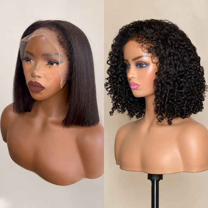 [$149 = 2 Wigs] 220% Density 4C Edge Hairline Curly & Straight Bob Human Hair Glueless Wig Special Offer