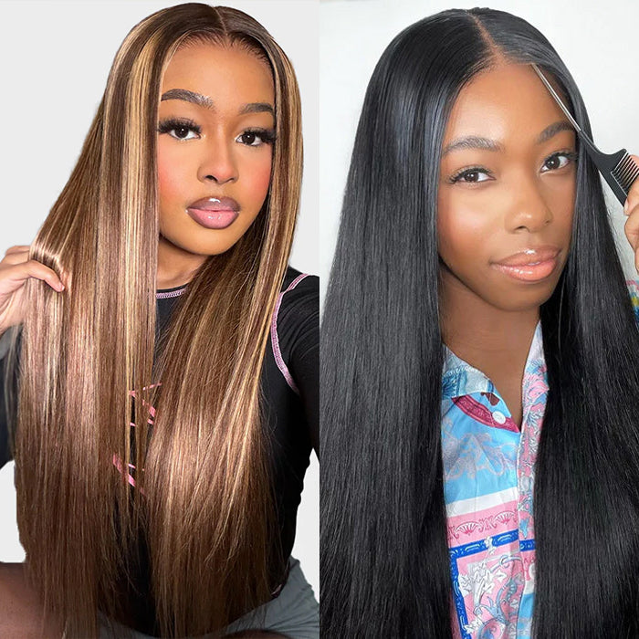 2Wigs $189 | Highlight Brown Blonde Straight HD Lace Wig + Natural Color Straight Wig Special Offer