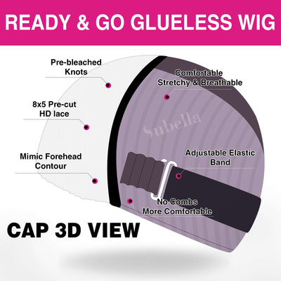 Subella Hair Ready and Go Glueless Wigs Pre Cut 8x5 HD Lace Body Wave Wig Undetectable Lace Closure Pre Bleached Knots Human Hair Wigs