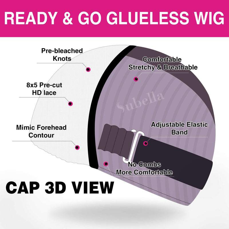 Subella Hair Ready and Go Glueless Wigs Pre Cut 8x5 HD Lace Body Wave Wig Undetectable Lace Closure Pre Bleached Knots Human Hair Wigs