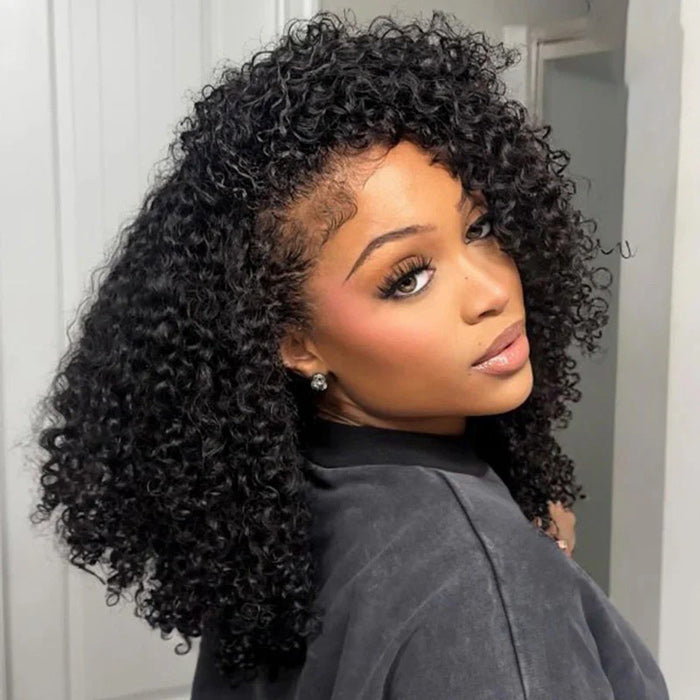 3 IN 1 Half Wig Invisible Glueless Curly Human Hair Flip Over Wig 220% Density Protective Styles Special Offer