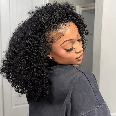 3 IN 1 Half Wig Invisible Glueless Curly Human Hair Flip Over Wig 220% Density Protective Styles Special Offer