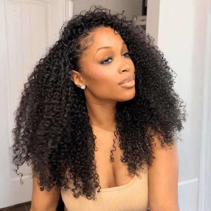 3 IN 1 Half Wig Invisible Glueless Curly Human Hair Flip Over Wig 220% Density Protective Styles Special Offer