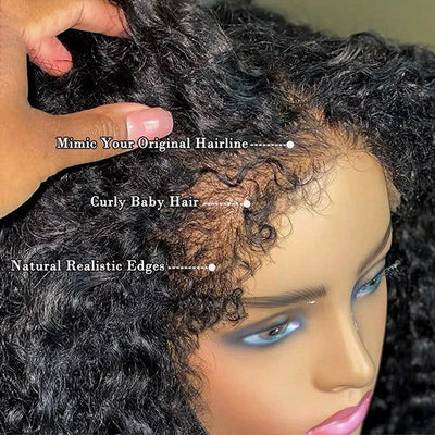 Kinky Edges 4C Hairline Deep Curly Glueless Wig Snug Fit 220% Density 8x5/360 Lace Frontal Wig