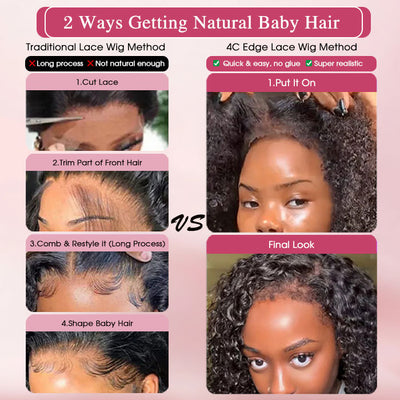 4C Hairline Wigs Kinky Curly Wigs 13x4/ 4x4/ 5x5 HD Lace Front Wig With Curly Baby Hair Realistic Hairline