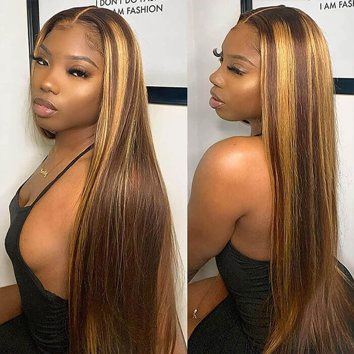 $129 For 2 Wigs 4x4 HD Lace Closure Straight Bob Wig and 4x4 HD Lace Closure Highlight Wigs 4/27 Color Straight Flash Sale