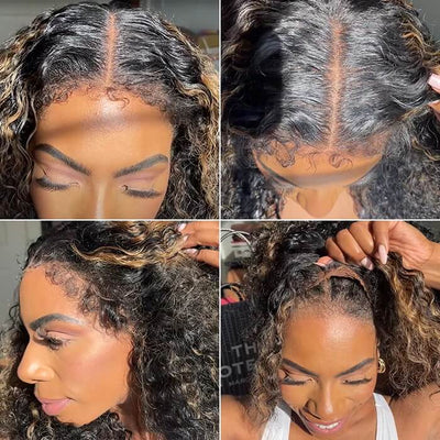 4C Edges Hairline Wig Honey Blonde Highlight Wig 13x4 8x5 HD Lace Front Jerry Curly Human Hair Wigs