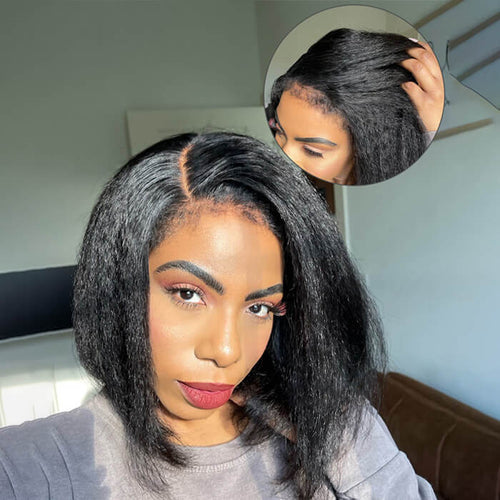 4C Kinky Edges Kinky Straight 13x4 /8x5 HD Lace Short Bob Wig Human Hair