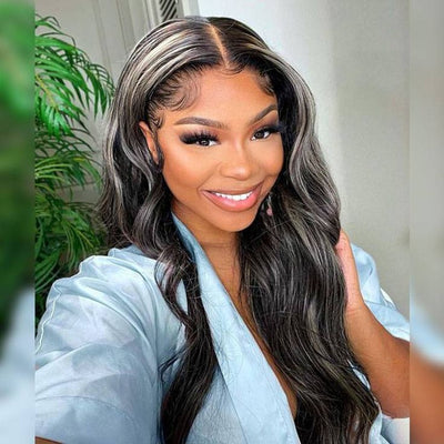 Subella Blonde Highlights HD Lace Front Wigs Body Wave Glueless Wigs Black Wig with #613 Blonde Highlight