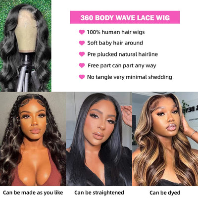 Subella Breathable 360 HD Transparent Lace Wig Pre Plucked Body Wave Human Hair Wig Natural Hairline