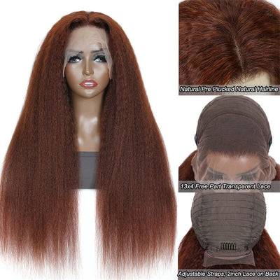 $119 20Inch Kinky Straight #33 Reddish Brown Color 13x4 Lace Front Wig Glueless Lace wig Special Offer