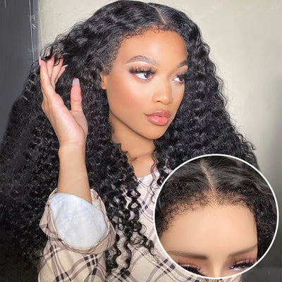 4C Hairline Wig Deep Wave Invisible Lace Front Wigs Top Grade Human Hair With Curly Edges