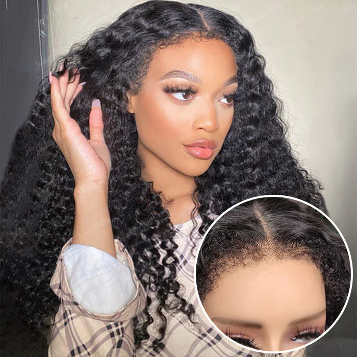 4C Hairline Wig Deep Wave Invisible Lace Front Wigs Top Grade Human Hair With Curly Edges