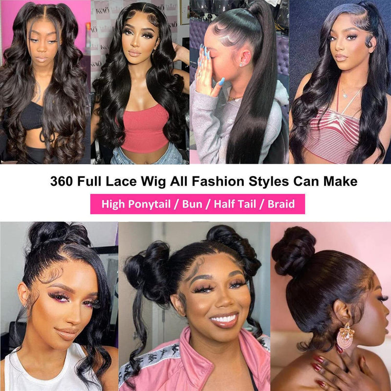 Subella Breathable 360 HD Transparent Lace Wig Pre Plucked Body Wave Human Hair Wig Natural Hairline