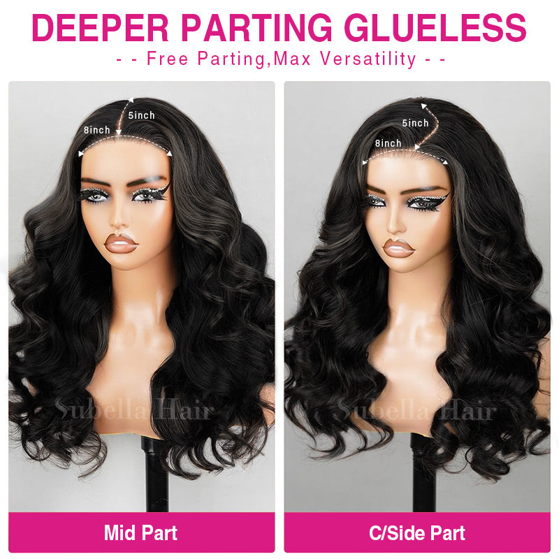 Subella Hair Ready and Go Glueless Wigs Pre Cut 8x5 HD Lace Body Wave Wig Undetectable Lace Closure Pre Bleached Knots Human Hair Wigs