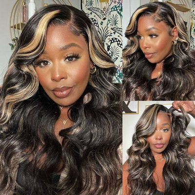Balayage Pre All Glueless Wig P1B/27 Highlight Blonde Body Wave/Straight Human Hair Wigs 13x4 HD Lace Wig
