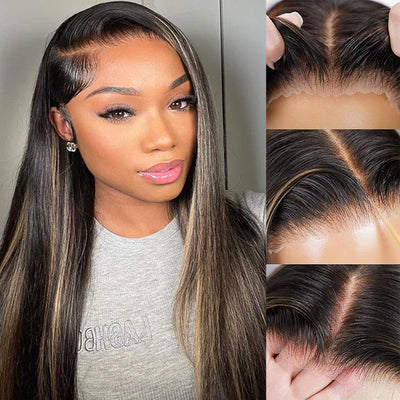 Balayage Pre All Glueless Wig P1B/27 Highlight Blonde Body Wave/Straight Human Hair Wigs 13x4 HD Lace Wig