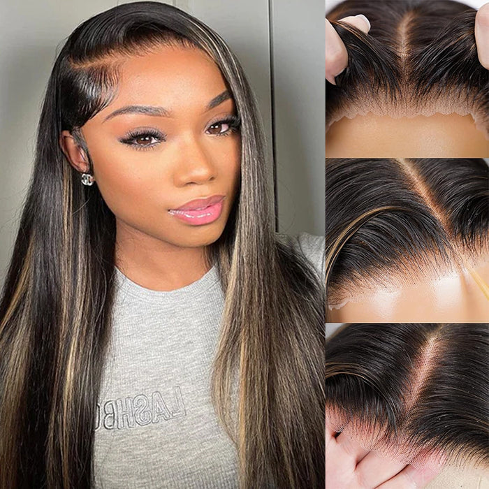 Balayage Pre All Glueless Wig P1B/27 Highlight Blonde Body Wave/Straight Human Hair Wigs 13x4 HD Lace Wig