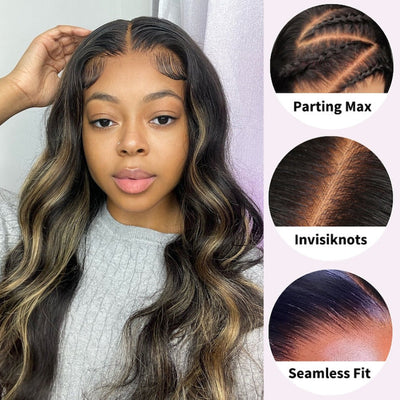Balayage Pre All Glueless Wig P1B/27 Highlight Blonde Body Wave/Straight Human Hair Wigs 13x4 HD Lace Wig