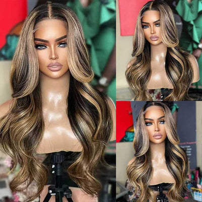 Blonde Highlight 8*5 Pre Cut HD Lace Closure Wigs #P1B/27 Color Glueless Put On And Go Wig