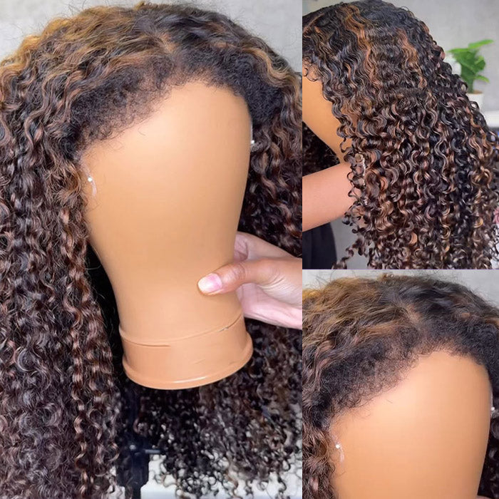 Blonde Highlights 4C Edges Curly Wig P1B/30 Balayage Pre Cut Pre Plucked Realistic Hairline Glueless Wig