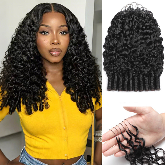 Burmese Curly Seamless Crochet Hair Pre-Looped Human Hair Extensions N ...
