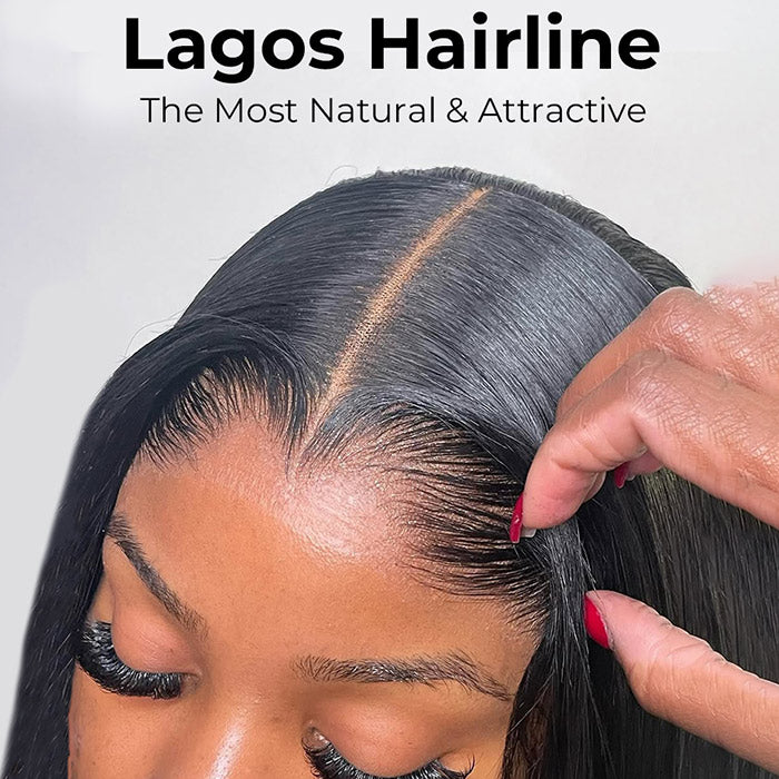 Preshaped M Lagos Hairline Kinky Straight Wig Widows Peak 13x4/13x6 Skin Melt Glueless Wig