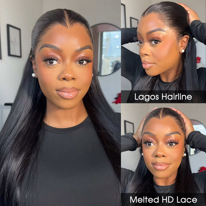Flawless M-shaped Lagos Hairline Widows Peak Silk Straight Human Hair HD Lace Front Wig