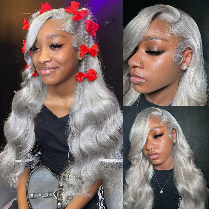 Grey Human Hair Body Wave Wig 13x4 HD Lace Frontal Wig  display picture 3