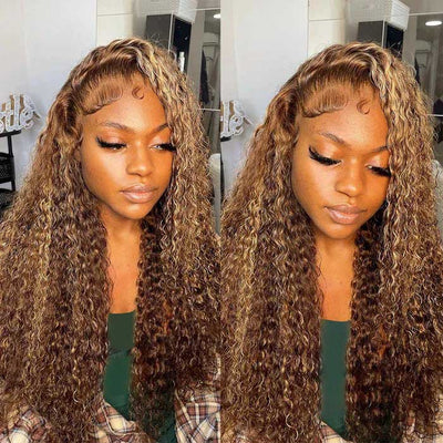 Invisi-String 360 HD Lace Frontal Balayage Highlights Blonde Glueless Wig Snug Fit Water Wave Human Hair Wigs