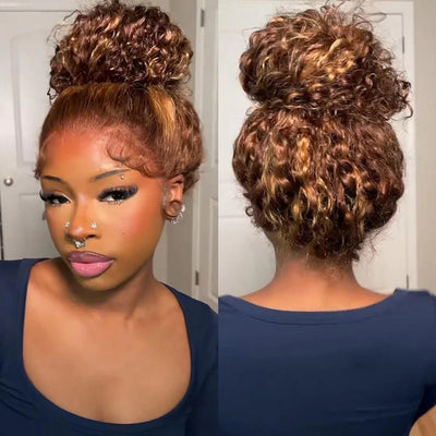 Invisi-String 360 HD Lace Frontal Balayage Highlights Blonde Glueless Wig Snug Fit Water Wave Human Hair Wigs
