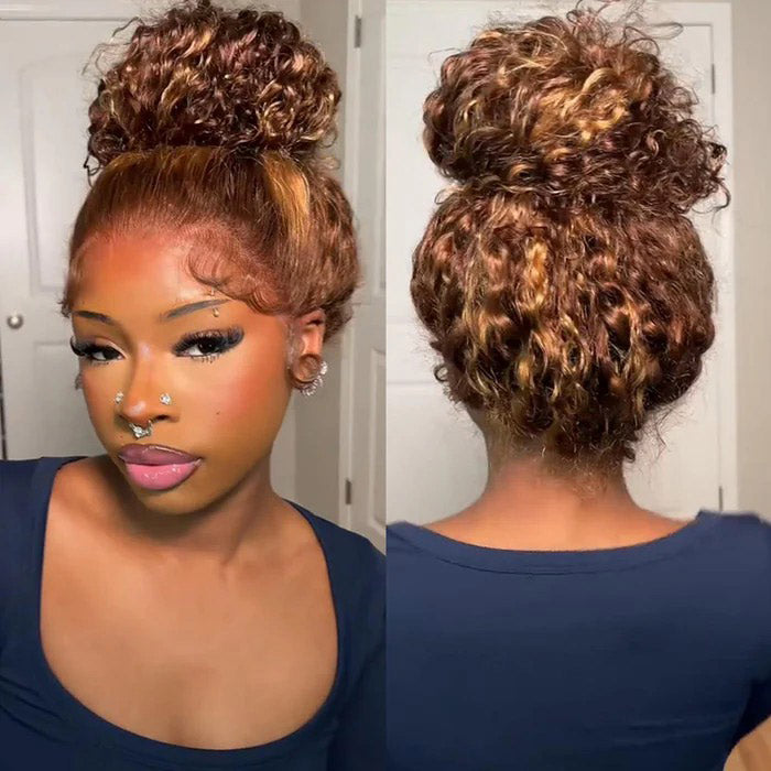 Invisi-String 360 HD Lace Frontal Balayage Highlights Blonde Glueless Wig Snug Fit Water Wave Human Hair Wigs