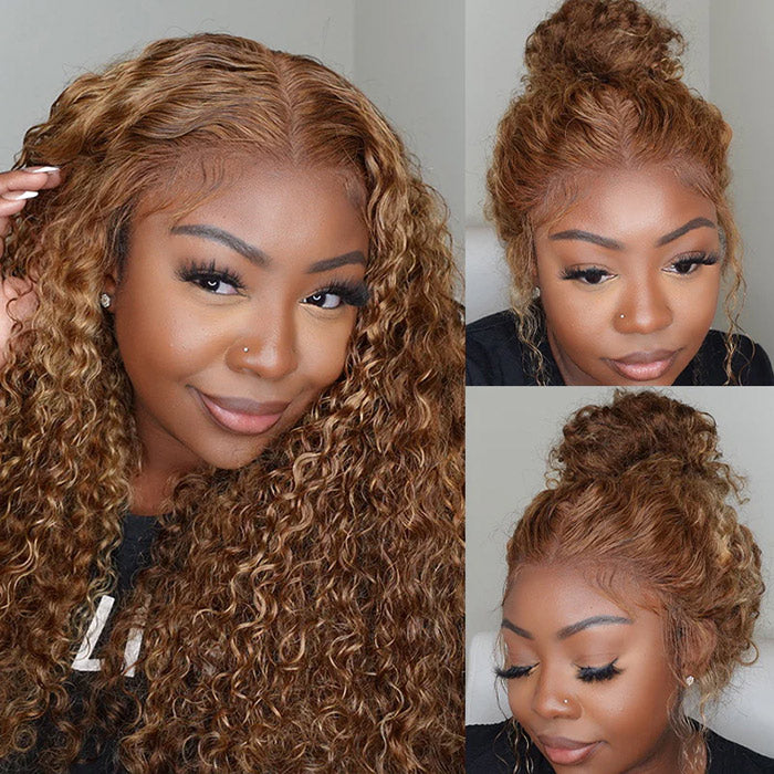 Invisi-String 360 HD Lace Frontal Balayage Highlights Blonde Glueless Wig Snug Fit Water Wave Human Hair Wigs
