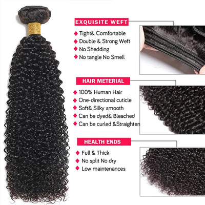 Kinky Curly Human Hair 3 Bundles With 4x4 Lace Closure